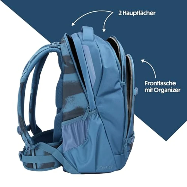 Coocazoo EVERY „Graffiti Groove“, ergonomischer Schulrucksack, höhenverstellbar, blau, mit Brustgurt & Hüftgurt, 30 Liter Volumen, aus 100% recycelten Materialien, geeignet ab der 3. Klasse – Bild 3