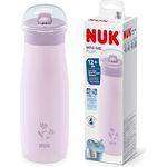 NUK Mini-Me Flip, Edelstahl-Wasserflasche für Kleinkinder mit Strohhalm, 500 ml, auslaufsicher und bruchsicher, lila Blume, ab 12 Monate