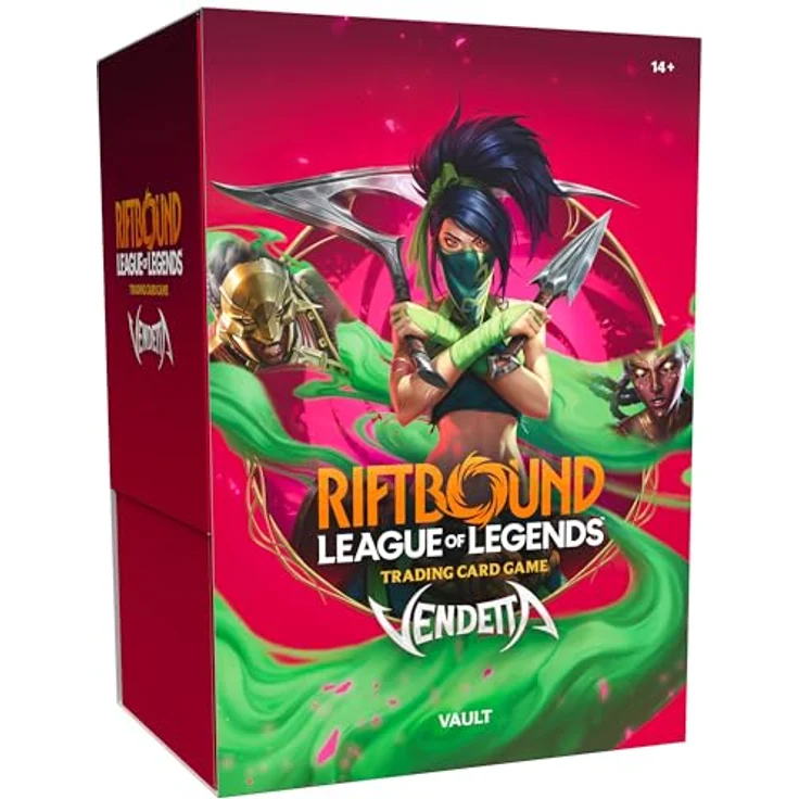 RIOT GAMES Riftbound Vendetta Vault, Sammelkartenbundle mit 6 Boosterpacks, 36 Runen und 3 Full-Art Token-Karten – Bild 1