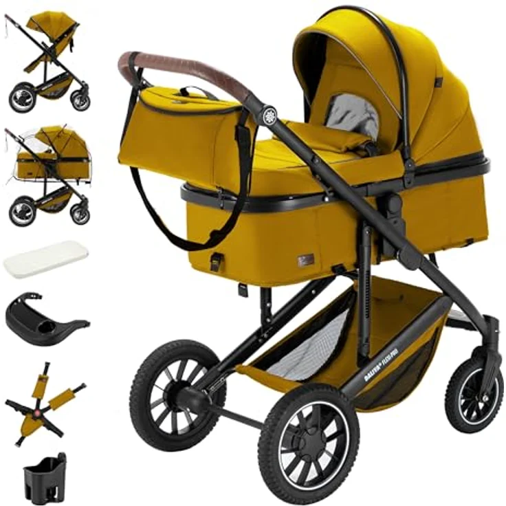 Daliya FLEXI-PRO M 2in1 Kombikinderwagen & Buggy mit Memory-Knöpfen, großem Einkaufskorb, leichtem Aluminiumrahmen und wetterfestem Schutz - einhändig abnehmbare Babywanne, höhenverstellbarer Schieber – Bild 1