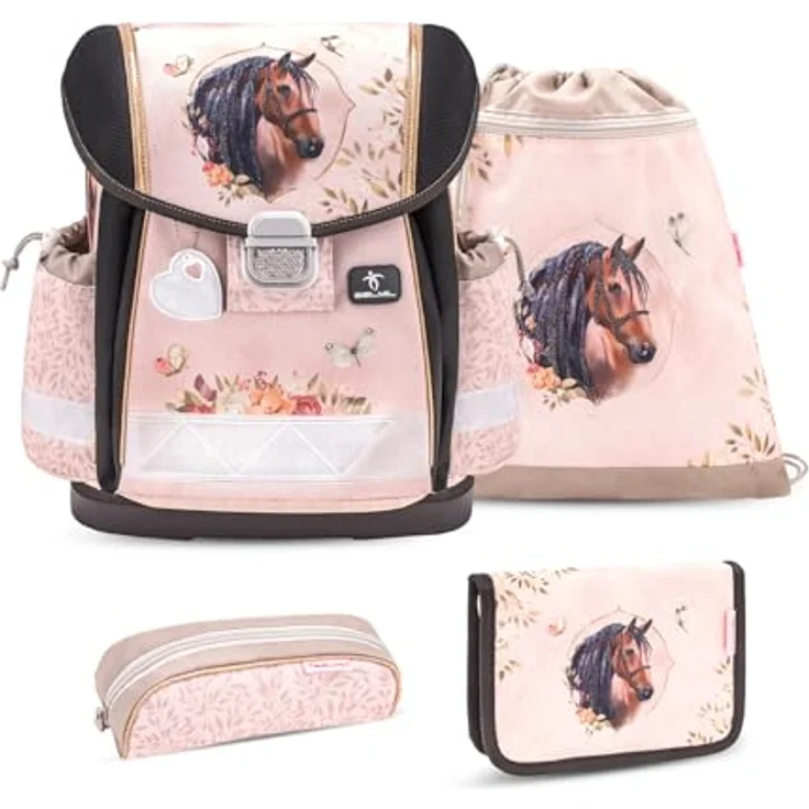 Belmil Classy Schulranzen Set 4-teilig (403-13/AG/S), ergonomisch mit Brustgurt, wasserdicht, 19 L, Horse Chestnut 2025 – Bild 1