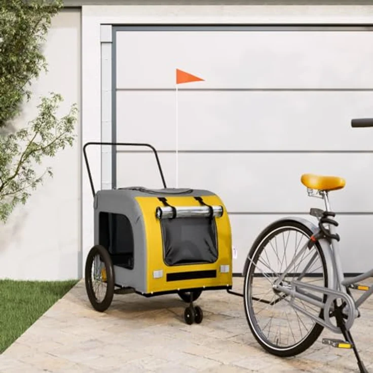 vidaXL Fahrradhundeanhänger Fahrradanhänger Hunde Gelb und Grau Oxford-Gewebe und Eisen, 45 kg Tragfähigkeit – Bild 3