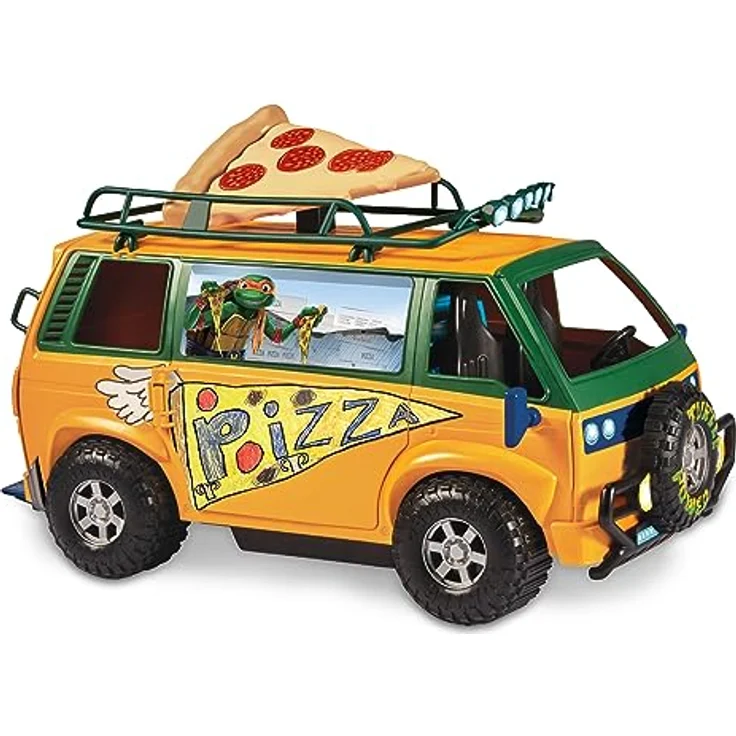 Giochi Preziosi Caravana Teenage Mutant Ninja Turtles Pizzawagen, detailreiches Fahrzeugspielzeug mit Platz für bis zu vier Figuren, beweglichen Teilen und integriertem Pizzaofen-Fach – Bild 9