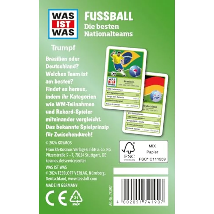 Kosmos 741907 was IST was Trumpf Fußball Nationalteam, Fußball Quartett für Kinder ab 8 Jahren, Trumpf Kartenspiel, Fußball Spiel - Aktualisierte Version zur Fußball-WM, neu mit Rekord-Spielern, praktisches Etui, perfekt als Geschenk oder Mitgebsel, blau – Bild 2