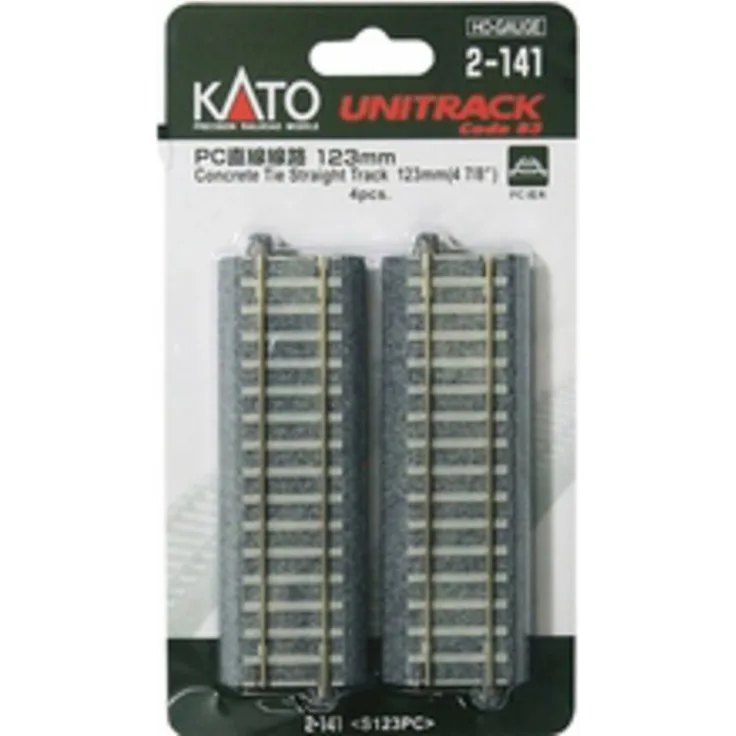 KATO H0 Unitrack 2-141, Gerades Gleis 123mm, 4 Stück, graugesprenkelte Gleisbettung