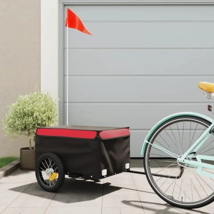 vidaXL Fahrradlastenanhänger Fahrradanhänger 30 kg Eisen in Schwarz und Rot – Bild 2