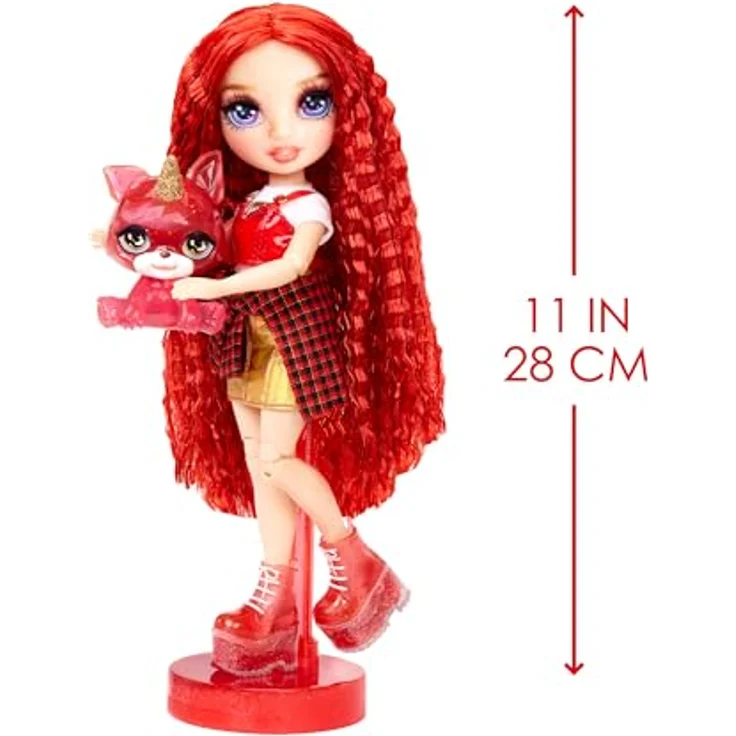 Rainbow High Anziehpuppe Classic Ruby Fashion Doll - Glitzerhaftes Haustier & lange Haare – Bild 4