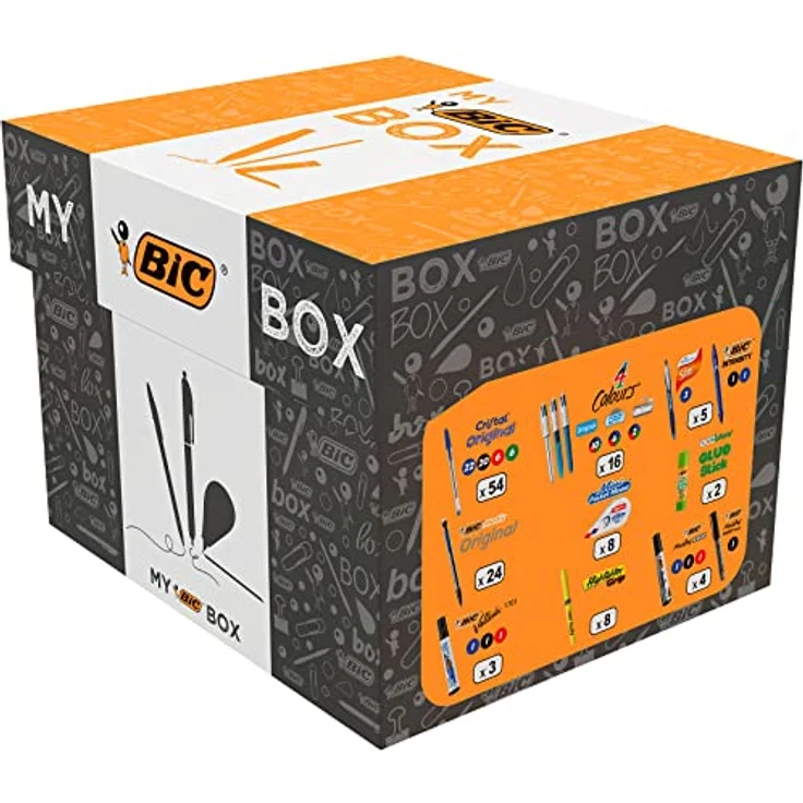 Bic Schreibset MY BOX, farbsortiert mit 75 Kugelschreibern, 8 Textmarkern, 8 Korrekturrollern und praktischer Aufbewahrungsbox – Bild 2