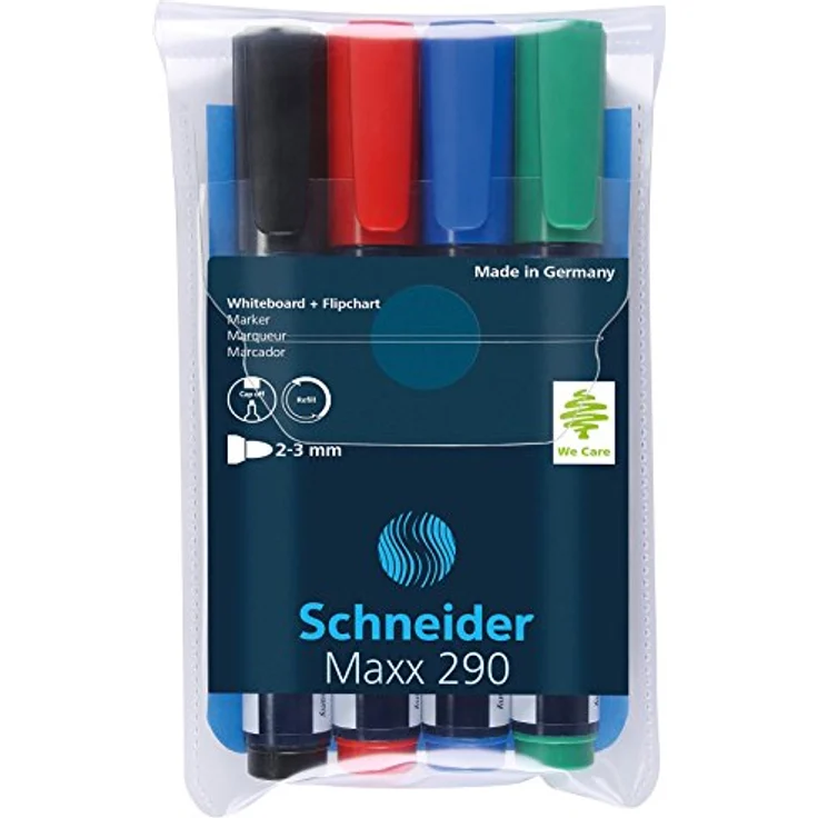 SCHNEIDER Whiteboard Marker 290, 4er Set, Schnelltrocknende geruchsarme Tinte mit Rundspitze für Whiteboards und Flipcharts – Bild 6