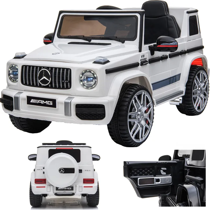 SIMRON Mercedes-Benz G 63 G63 AMG V8 Biturbo Kinderauto Elektroauto 12V / 2x Motoren / Öffnende Türen (Weiß)