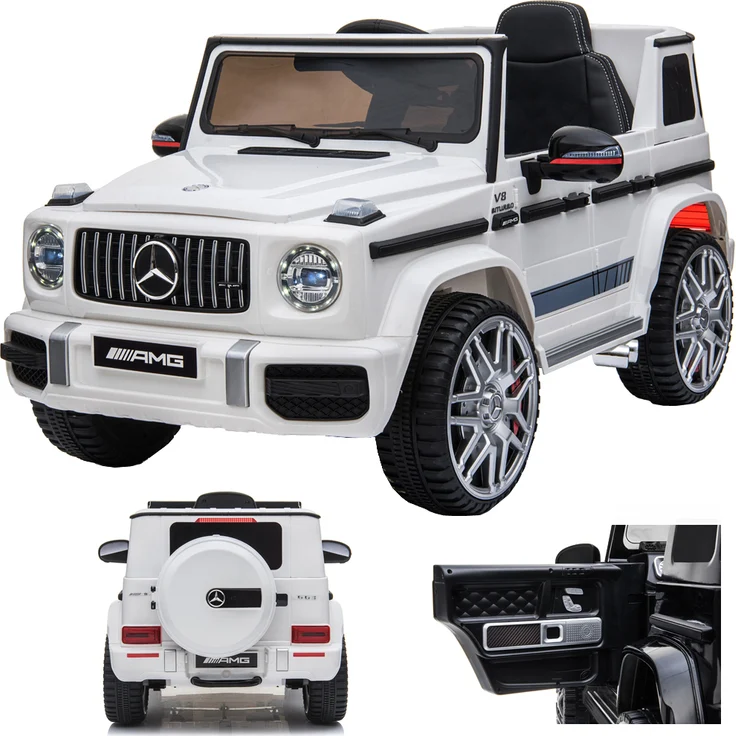 SIMRON Mercedes-Benz G 63 G63 AMG V8 Biturbo Kinderauto Elektroauto 12V / 2x Motoren / Öffnende Türen (Weiß)