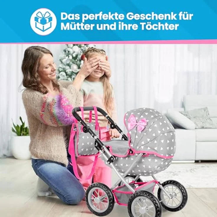 Kinderplay Puppenwagen ab 2 Jahre, Puppenbuggy ab 2 Jahre - Leichte und Stabile Konstruktion, Puppenwagen ab 1 Jahr, Höhenverstellbar von 33 bis 63 cm (KP0262S) – Bild 5