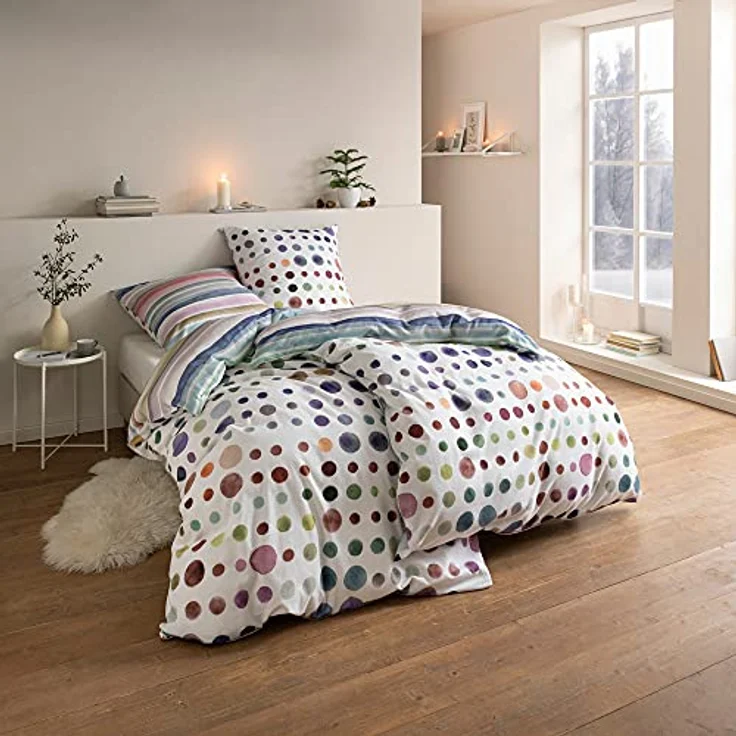 ESTELLA Bettwäsche Joy | Multicolor | 135x200 + 80x80 cm | Kuschel-Flanell-Bettwäsche | trocknerfest und pflegeleicht | ideal für die kalte Jahreszeit | 100% Baumwolle – Bild 2