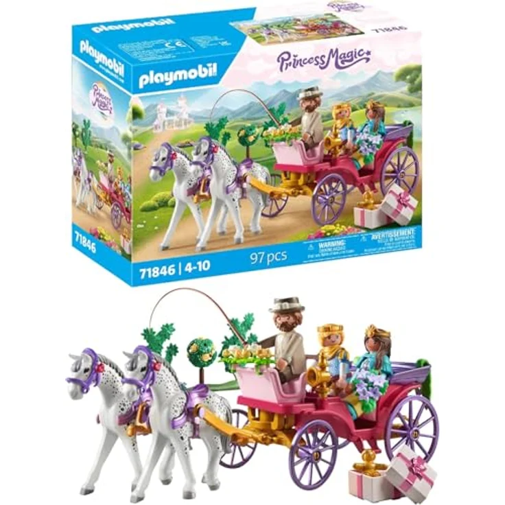 PLAYMOBIL Kutschfahrt mit Prinzessin und Prinz, inklusive dekorierter Kutsche und Pferde mit Herzgeschirr – Bild 1