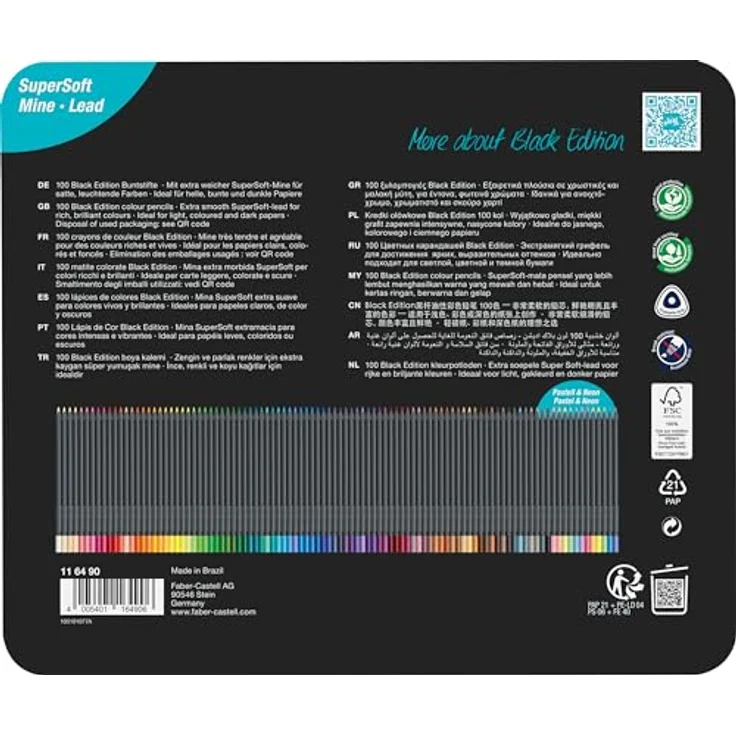 Faber-Castell 116490 - Buntstifte Black Edition, 100er Metalletui, bruchsicher, für Kinder und Erwachsene – Bild 3