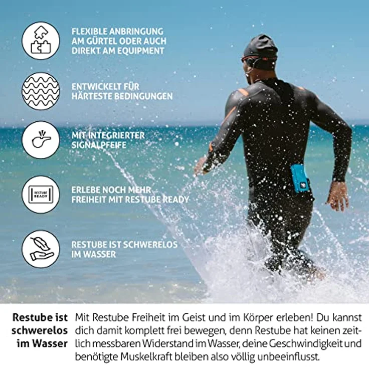 Restube Active Schwimmboje für Erwachsene und Kinder – Aufblasbare Rettungsboje in leuchtender Farbe mit Trillerpfeife – Bild 4