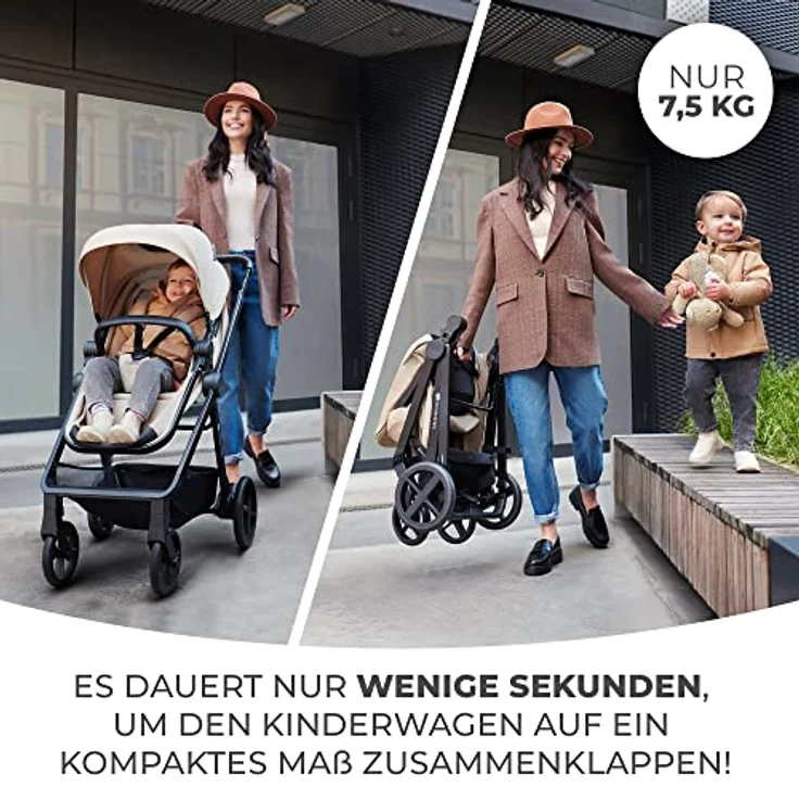 KinderKraft Newly 3in1 Mink Pro, Kombikinderwagen in Moonlight Grey mit einfachem Klappsystem und verstellbaren Elementen – Bild 5