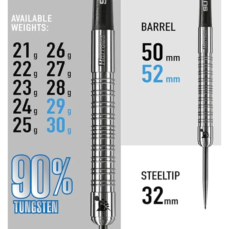 Harrows SUPERGRIP Darts-Set, 90% Wolframstahlspitze, 23 g, inkl. Supergrip-Schäfte, Supergrip-Flights, Reiseetui – Bild 3