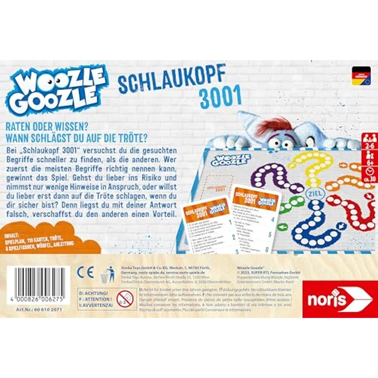 Noris 606102071 - Woozle Goozle Schlaukopf 3001, WissensQuiz für Kinder mit Quietsche-Buzzer, 2-6 Spieler, Weiß – Bild 2