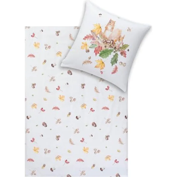 ESTELLA Kuschelflanell Bettwäsche Squirrel Natur 100% Baumwolle, extraweicher Flor, 1 Bettbezug 135x200cm + 1 Kissenbezug 80x80cm