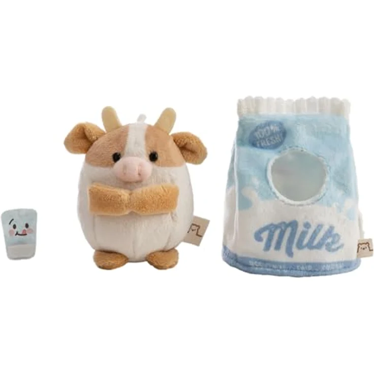 NICI Kuscheltier Kuh Moono 8cm mit Milchglas & Milchtüte Kostüm, 3-in-1 Plüschset mit Loop für Taschenanhänger - 63384 – Bild 4