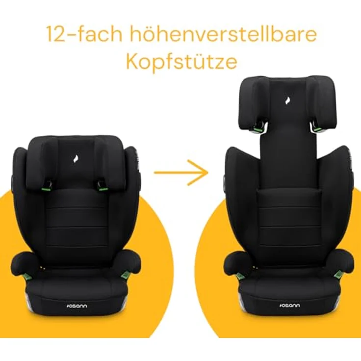 Osann Volpo SP Isofix, Kindersitz ab 3 bis 12 Jahre (100-150 cm) mit 12-fach höhenverstellbarer Kopfstütze, Schwarz – Bild 5
