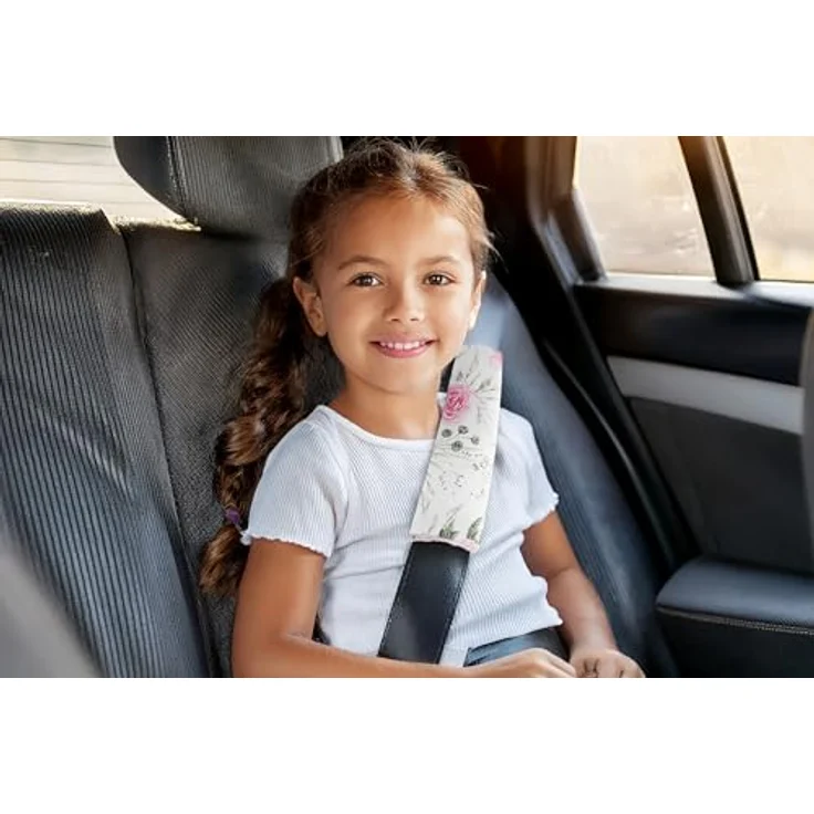 Gurtpolster Schulterpolster für Auto 17x22cm Baby 100% Baumwolle Minky Medi Partners doppelseitig Autogurt Gurtschutz Sportwagen scheuerstellen (Blument mit hellrosa Minky) – Bild 6