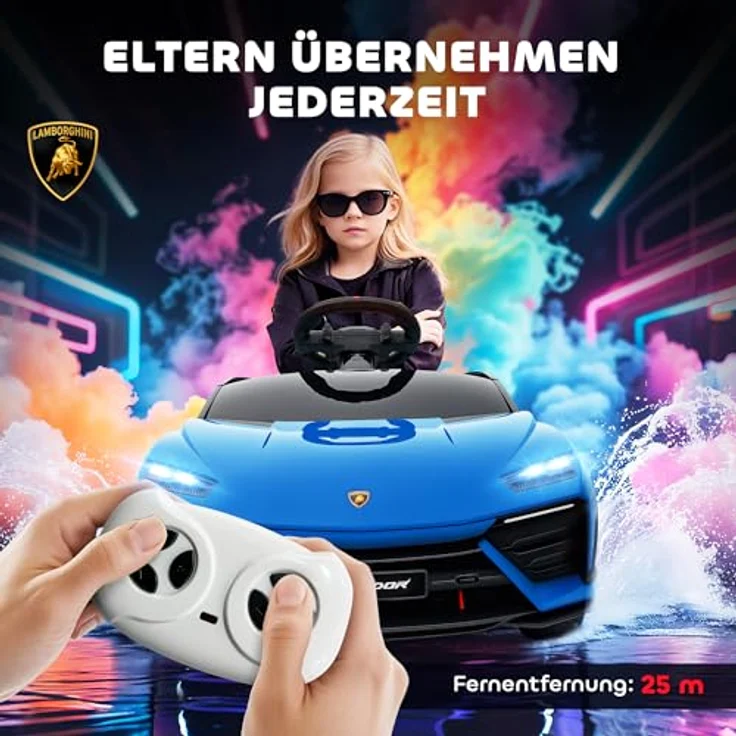 AIYAPLAY Kinder Elektroauto 12V, Kinderauto mit 2,4 GHz Fernbedienung, 2 Motoren, LED, Musik, Sanftstart, für 3–6 Jahre, Blau – Bild 4