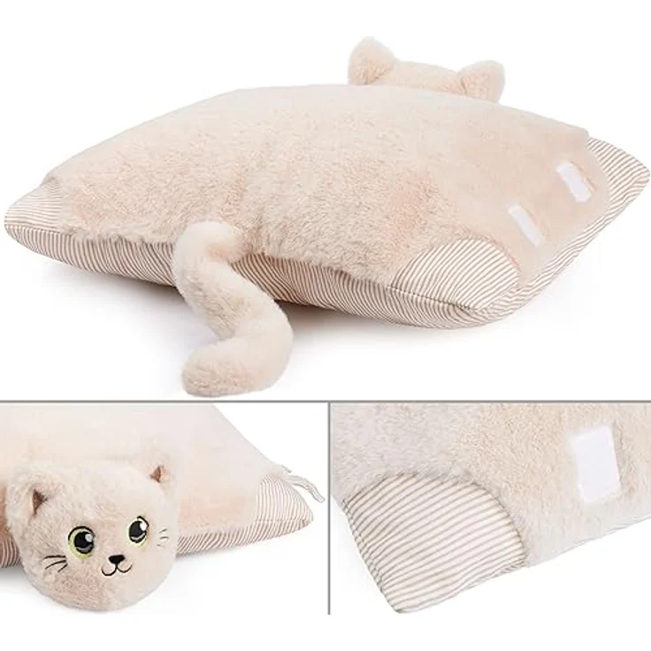 BRUBAKER Kuscheltier Katze - 2 in 1 Kuschelkissen 40 x 30 cm, Beige/Braun, Polyester, für Kinder und Erwachsene geeignet – Bild 5
