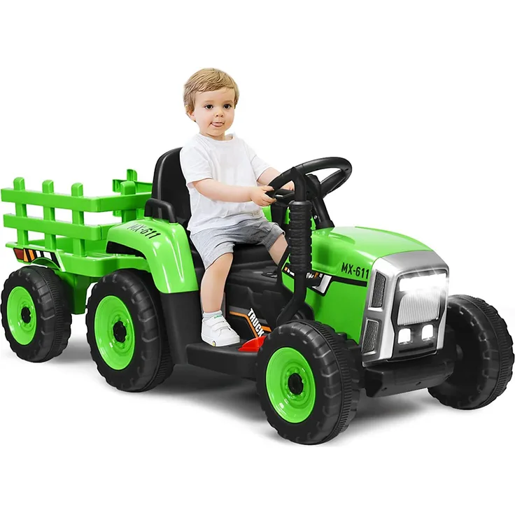 Dreamade Traktor mit Abnehmbarem Anhänger, Kindertraktor mit LED-Licht & Musik & Fernbedienung, Trettraktor mit max. Tragfähigkeit von 30 kg, Aufsitztraktor (Grün)