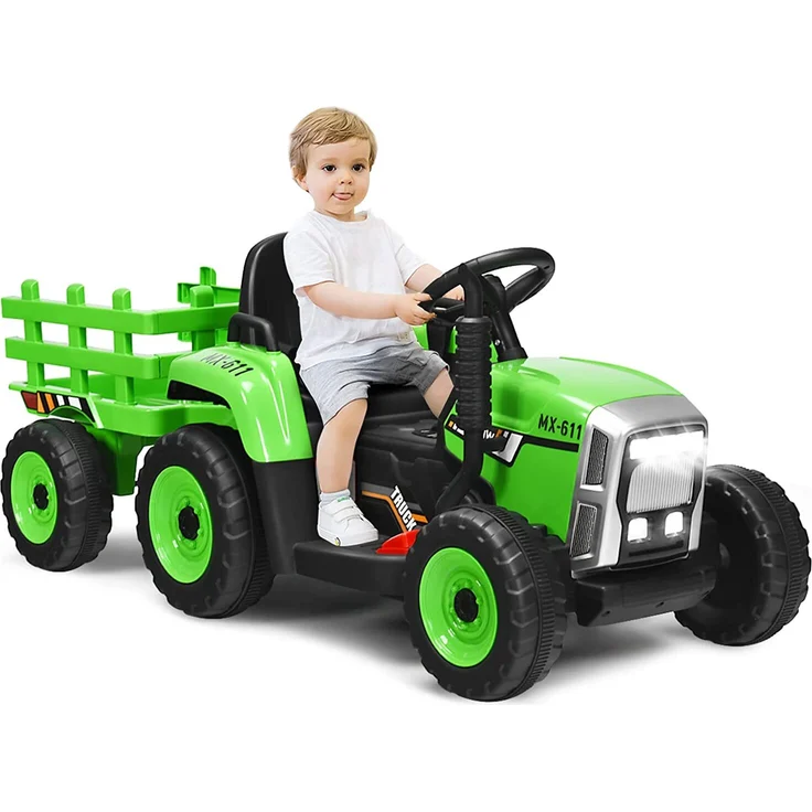 Dreamade Traktor mit Abnehmbarem Anhänger, Kindertraktor mit LED-Licht & Musik & Fernbedienung, Trettraktor mit max. Tragfähigkeit von 30 kg, Aufsitztraktor (Grün)