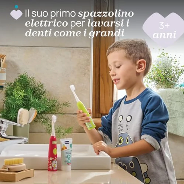Chicco Elektrische Zahnbürste für Babys, Kabellose Zahnpflege mit weichem Vibrationskopf und sanften Borsten, geeignet für Kinder ab 3 Jahren, Tiger und Panda Design – Bild 2
