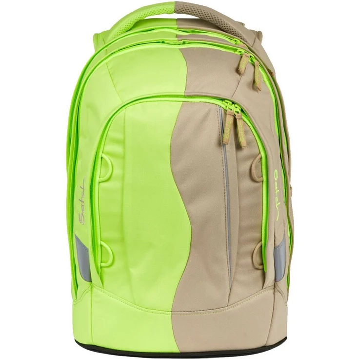 Satch Schulrucksack Pack - Schulrucksack "Think Twice Edition" 45 cm (1-tlg) - Ergonomisch, reflektierend, geräumig - Beige/Cyber Lime – Bild 1