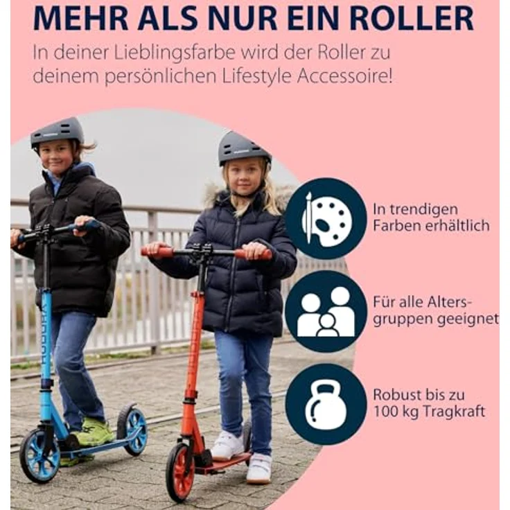 Hudora Scooter 14452 Up 200, höhenverstellbar, Alu-Leichtbauweise, 200mm Rollen, rot – Bild 7