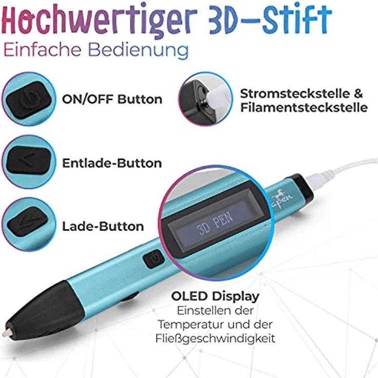 Filapen® Premium 3D Stift mit 10 Filamenten und Etui – Bild 3