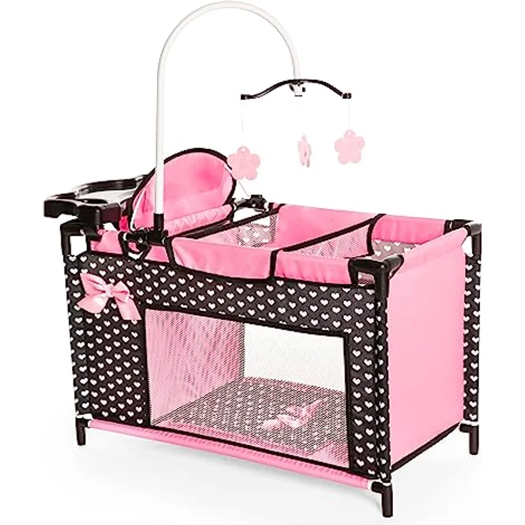 Bayer Design 62660AA Puppenbett mit Schrank, Sitz, Mobile, Ablage, Bettdecke, Kissen, schwarz, rosa, Klein, Multi-Puppenbett mit vielfältigen Spielmöglichkeiten – Bild 2