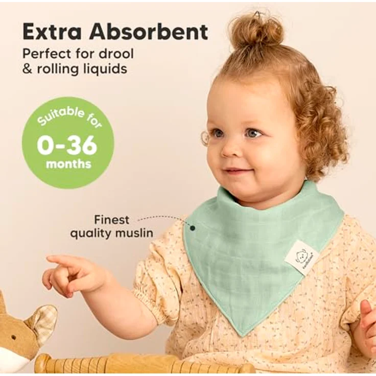 KeaBabies Lumi Muslin 8-Pack Baby Lätzchen, Unisex Bandana Dreieckslätzchen aus 100% Baumwolle, saugfähig & weich, für Neugeborene bis 36 Monate (Mirage) – Bild 2