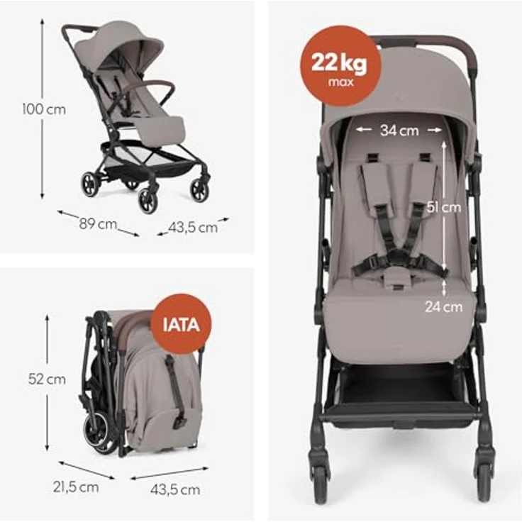 hauck Lite N Care, Ultraleichter Carbon City- & Reisebuggy, IATA-konform, klein faltbar, Liegefunktion, UPF 50+, XL Netzfenster, Pannensicher - Sandy Taupe – Bild 5