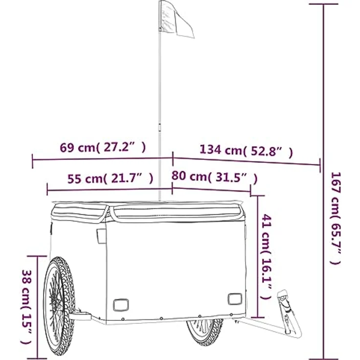 vidaXL Fahrradlastenanhänger Lastenanhänger für Fahrrad Schwarz 45 kg Eisen mit Deichsel und Sicherheitsflagge – Bild 9