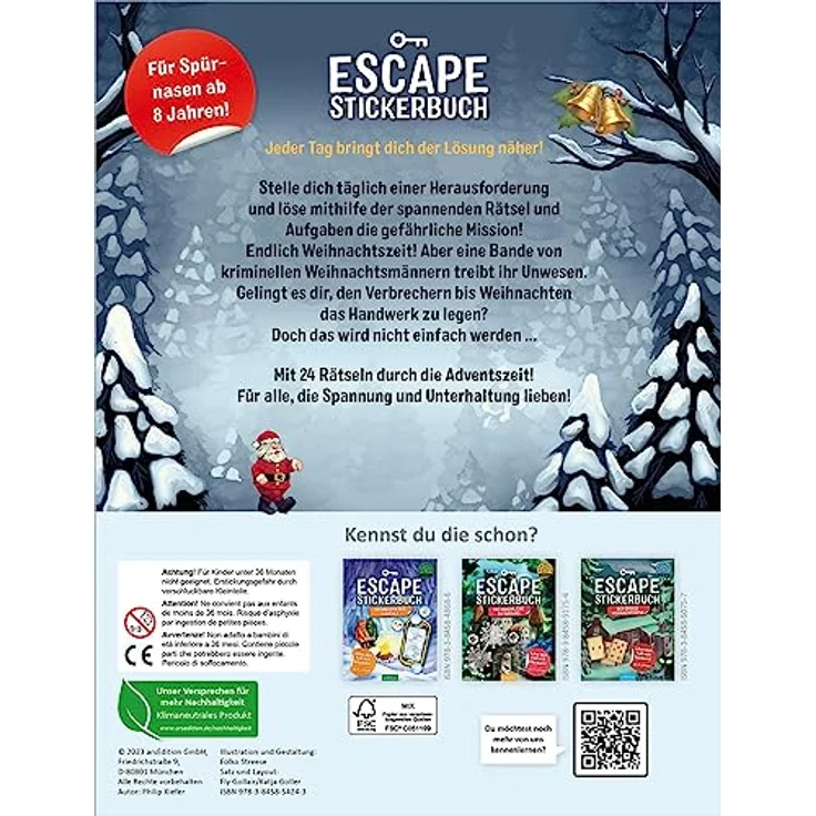 Ars Edition Escape-Stickerbuch Adventskalender - Das Versteck in den Bergen, 24 spannende Rätsel und Aufgaben, für Kinder ab 8 Jahren – Bild 2