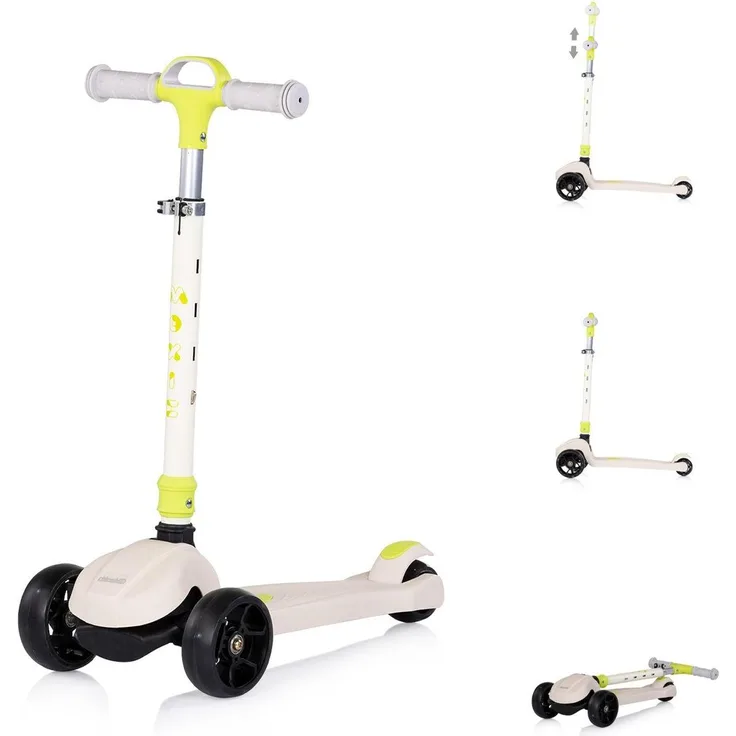 Chipolino Kinderroller Moxie, klappbar mit Musik und Licht, 3-Räder, Tragegriff, Bremse, weiß