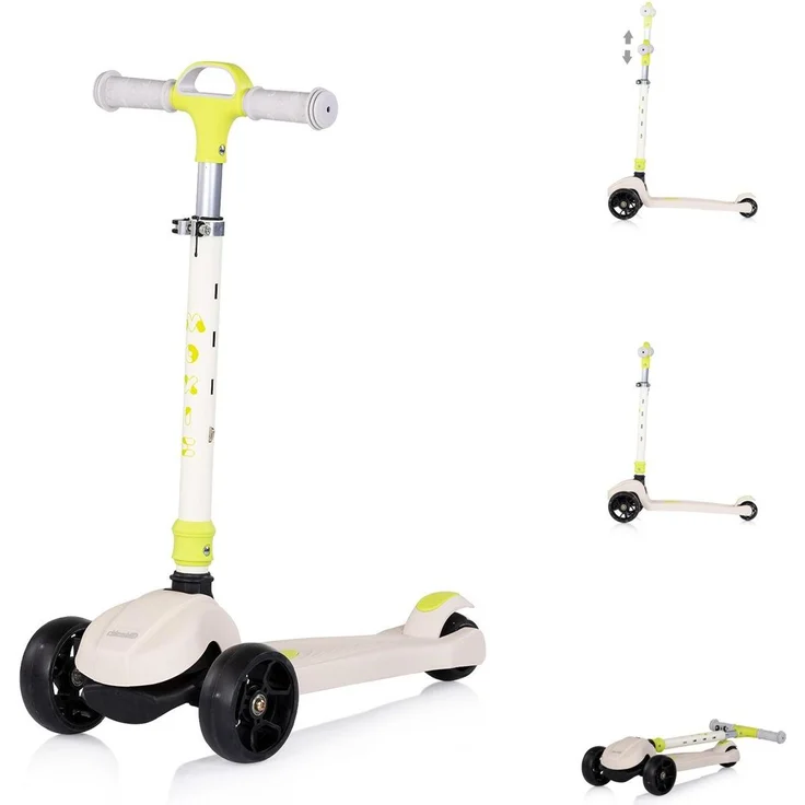 Chipolino Kinderroller Moxie, klappbar mit Musik und Licht, 3-Räder, Tragegriff, Bremse, weiß