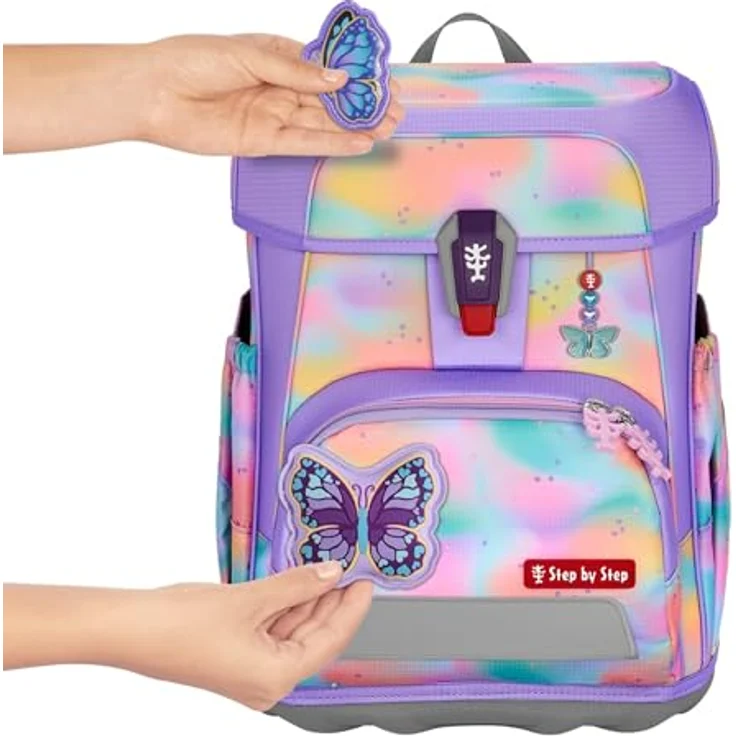 Step by Step Cloud Flash „Butterfly Luna“ Schulranzen-Set, 5-teilig, rosa, ergonomisch mit Reflektoren, höhenverstellbar, 19L, inkl. Schulranzen, Schlampermäppchen, Sportbeutel und bestücktem Mäppchen. – Bild 3