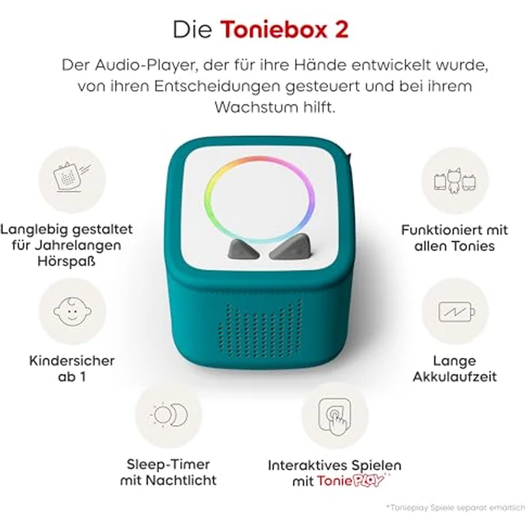 tonies Toniebox 2 Bundle, Audioplayer für Kinder, inkl. Die Neue Häschenschule - Ostern, Meeresgrün, mit Sleep-Timer und WLAN-Funktion – Bild 5