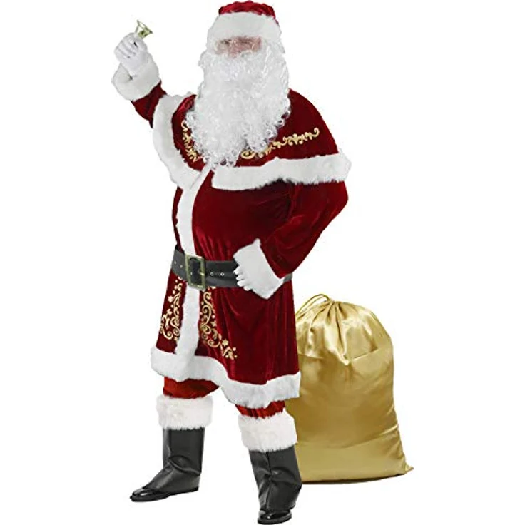 Ahititi Weihnachtsmann Kostüm für Männer 12 STK Set Weihnachtsfeier Cosplay für Erwachsene Roter Deluxe Samt Weihnachtsmann-Anzug XL – Bild 2