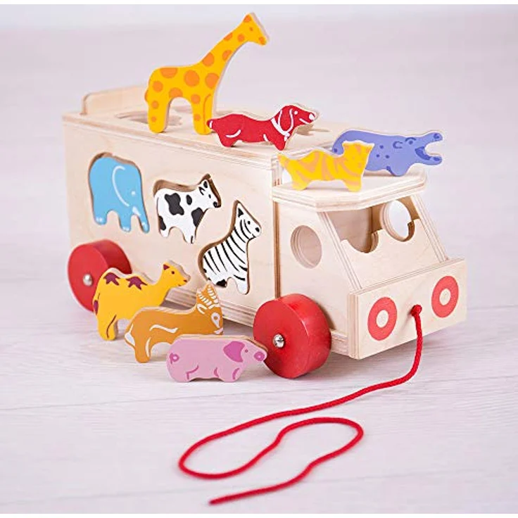 Bigjigs Wooden Shape Box Truck, Holzspielzeug mit 10 Tierlöchern und Ziehcord, für Kinder ab 18 Monaten – Bild 5