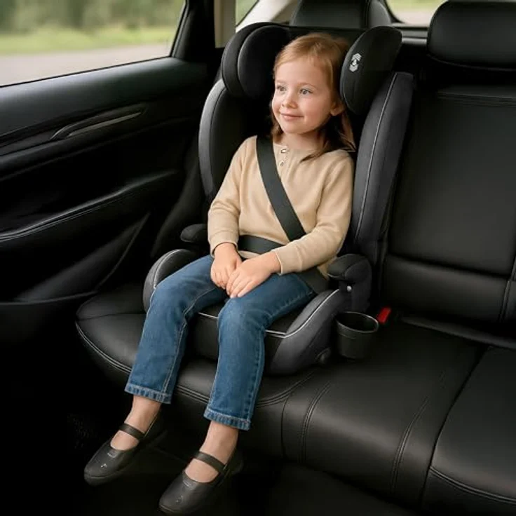 Tulano Joy 25, Kindersitz mit i-Size-Zulassung, verstärkter Kopfstütze, schwarz-grau – Bild 8