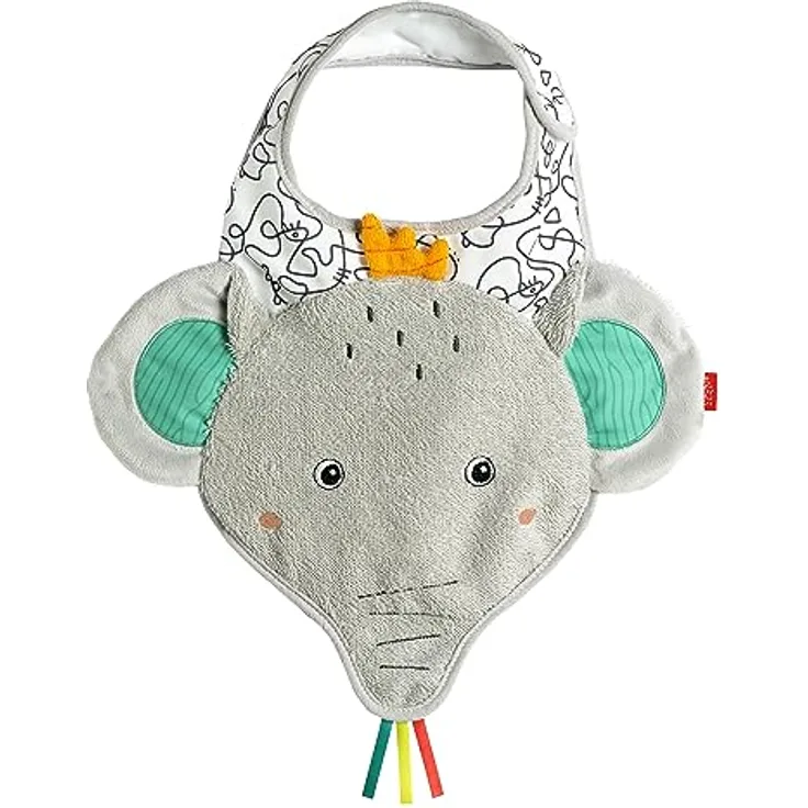 Fehn Lätzchen Elefant – Weicher Baby Latz mit Tiermotiv – angenehmer Tragekomfort mit Klettverschluss – für Babys und Kleinkinder ab 0+ Monaten