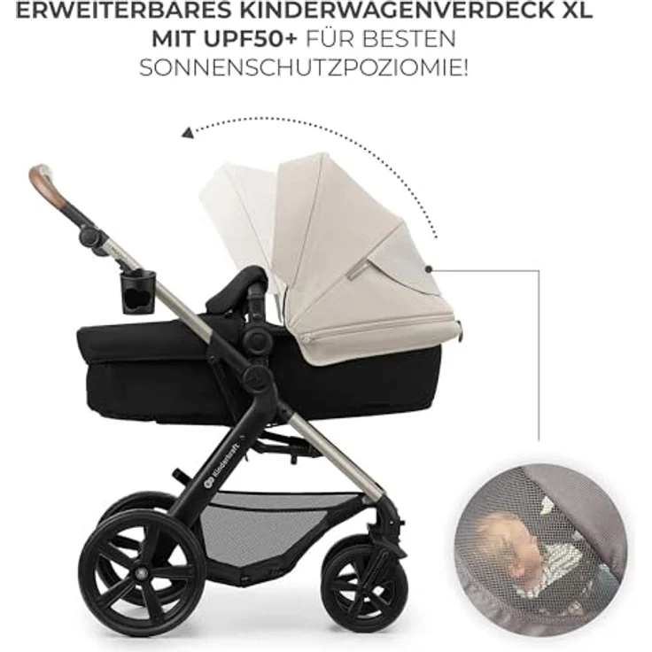 Kinderkraft MOOV 2, 4-in-1 Kombi-Kinderwagen-Set mit wendbarem Sitz, Babywanne, Babyschale MINK PRO i-Size, Isofix-Base, Wickeltasche & Zubehör - Moonlight Grey – Bild 13