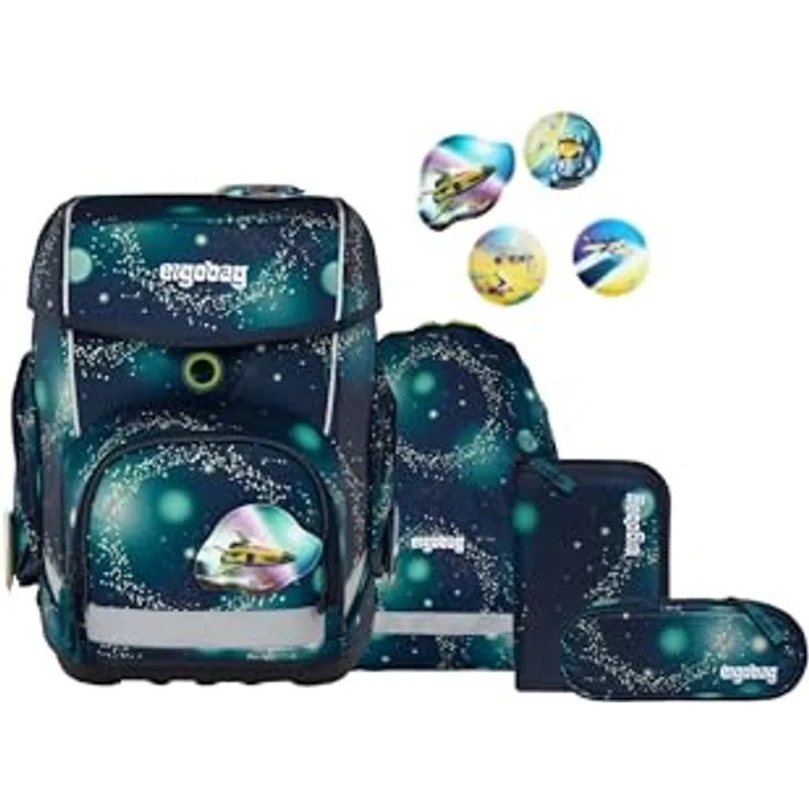 ergobag cubo Set ergonomischer Schulrucksack 5-teilig, 28 x 40 x 25 cm, für 1. Klasse, individualisierbar mit Kletties, stabil und reflektierend, farblich anpassbar – Bild 1